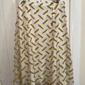 Anthropologie Daniel Rainn A-Line White and Yellow Midi Textured Skirt